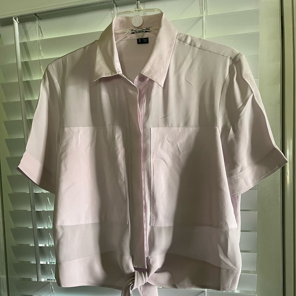 Theory silk button down shirt tie in front dry clean only